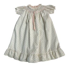 Vintage Alexis Dress Lace Trim Strawberry Print 13-18lbs Long Tiered‎ Made USA